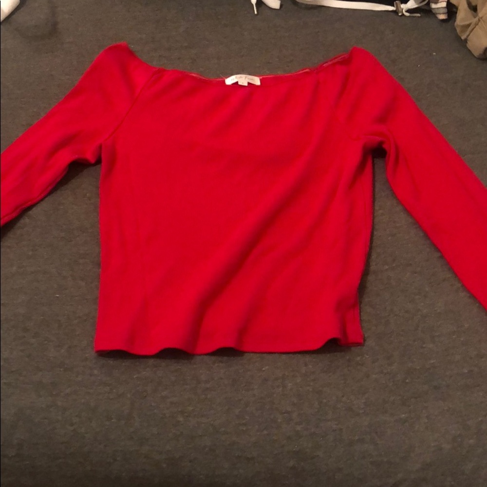 red off the shoulder long sleeve top
